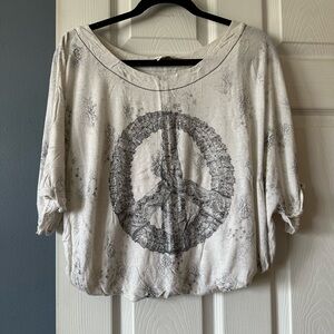 Womens White Graphic Peace Sign Top